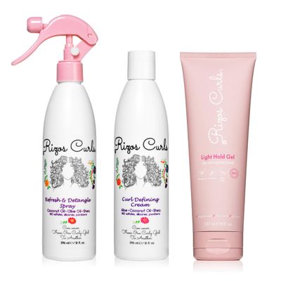 Rizos Curls Styling Starter Kit, Refresh and Detangle Spray &amp; Curl Defining Cream &amp; Light Hold Gel Bundle, Enhance &amp; Define Curls, Add Volume &amp; Hold, Frizz Control &amp; Shine