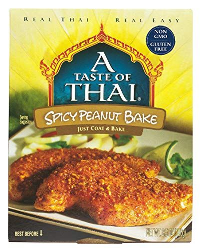 A Taste of Thai Spicy Peanut Bake - 3.5oz Pack of 6 Ready to Use Seasoned Coating Perfect for Chicken Fish Meat &amp; Vegetables Gluten-free Non-GMO Trans Fat-Free