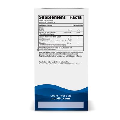 Nordic Naturals Vitamin A Carotenoids, Unflavored - 30 Soft Gels - Lycopene &amp; Astaxanthin - Supports Skin, Cellular Health - Non-GMO - 30 Servings