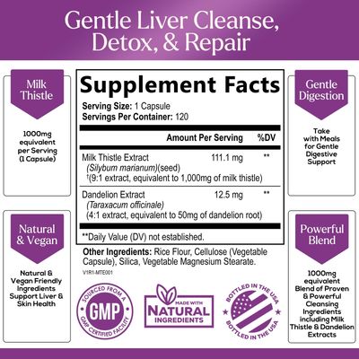 POTENT LIVER SUPPORT: Experience powerful liver health support with our 1000mg Milk Thistle Liver Cleanse Detox &amp; Repair Formula, enriched with premium Silymarin Marianum for liver health support