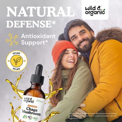 Wild &amp; Organic Chaga Mushroom Tincture - Immune Support with Chaga Mushroom Extract Liquid - Immunity Drops Supplement - Vegan, Sugar &amp; Alcohol-Free - 2 fl oz