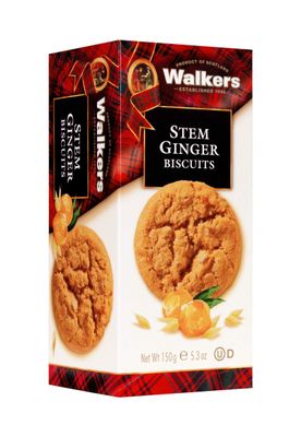 Walker's Shortbread Stem Ginger Biscuits, Scottish Cookies, 5.3 Oz Pack of 6