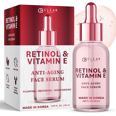 Clear Beauty Retinol &amp; Vitamin E Facial Serum - Dermatologist-Tested, Anti-Aging, Hydrating &amp; Revitalizing Korean Skincare - Vegan, Clean Beauty, Cruelty-Free, Sulfate-Free, Non-GMO - 1.69 fl. oz.