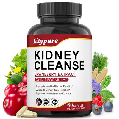 Litypure 23-in-1 Kidney Cleanse Detox &amp; Repair with 50:1 Cranberry Extract Botanical Formula for Urinary Tract Wellness 60 Capsules