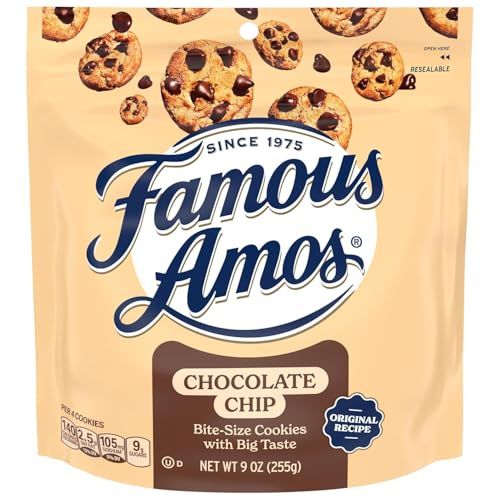 Famous Amos Chocolate Chip Cookies, Original Recipe Bite-size cookies with semi-sweet chocolate chips, 9 oz
