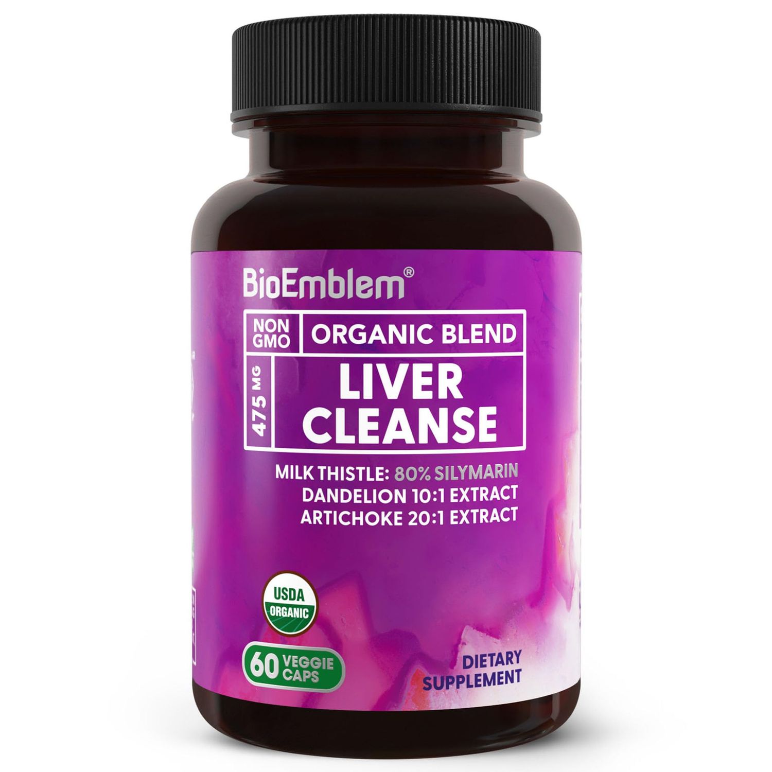 BioEmblem USDA Organic Liver Cleanse - 80 Silymarin Milk Thistle Extract for Liver Health and Liver Function with Dandelion &amp; Artichoke Extracts - 100 Vegan, Non-GMO - Herbal Liver - 60 Capsules