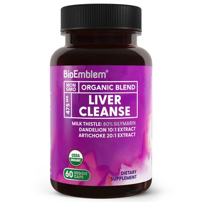 BioEmblem USDA Organic Liver Cleanse - 80 Silymarin Milk Thistle Extract for Liver Health and Liver Function with Dandelion &amp; Artichoke Extracts - 100 Vegan, Non-GMO - Herbal Liver - 60 Capsules