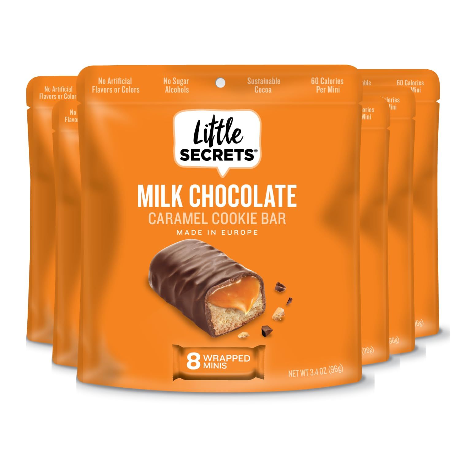 Little Secrets Milk Chocolate Caramel Cookie Bars 48 Minis Made in Europe Nothing Artificial &amp; No Sugar Alcohols Sustainable Cocoa 3.4 Ounce, Pack of 6
