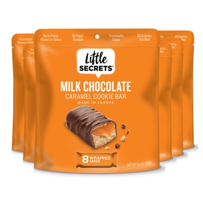 Little Secrets Milk Chocolate Caramel Cookie Bars 48 Minis Made in Europe Nothing Artificial &amp; No Sugar Alcohols Sustainable Cocoa 3.4 Ounce, Pack of 6