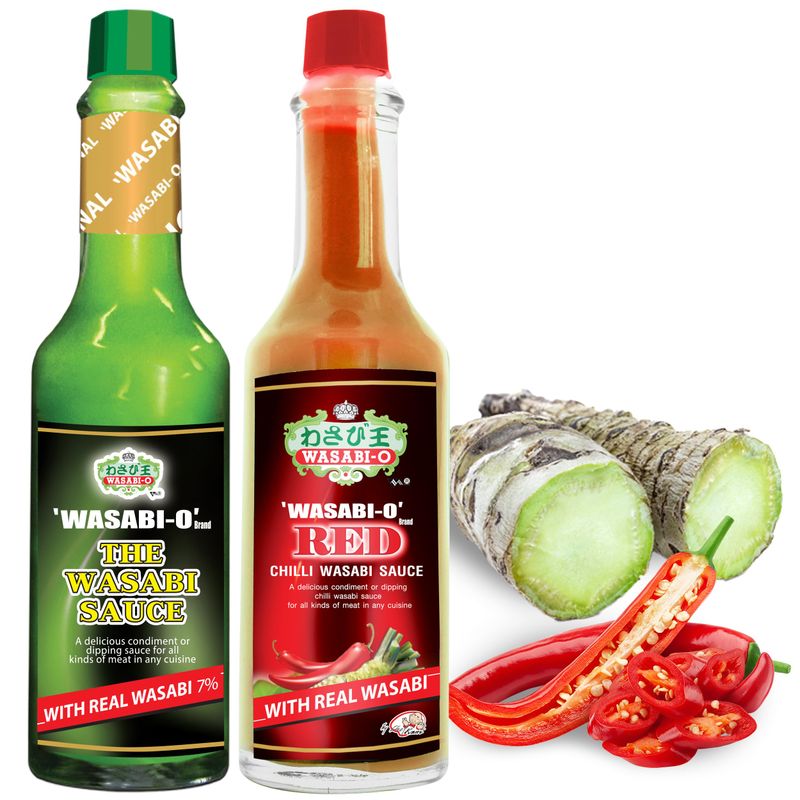 Wasabi-O Combo Set of 2 Wasabi Original Sauce 62g &amp; Wasabi Red Chili Sauce 55g - The Perfect Match, Ideal Not Only For Sushi, Sashimi But For All Seafood, Grilled Meats, and Vegetarian Dishes