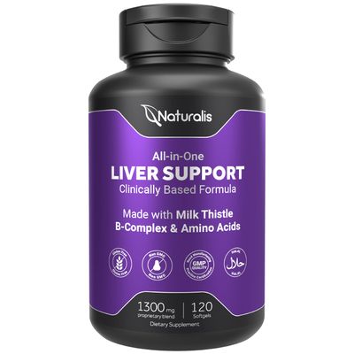 Naturalis Silymarin Milk Thistle 1300mg Enhanced with B Complex &amp; Amino Acids 13-in-1 Liver Cleanse, Detox &amp; Repair 120 Liver Essential Softgels