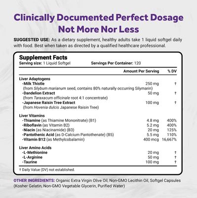 Naturalis Silymarin Milk Thistle 1300mg Enhanced with B Complex &amp; Amino Acids 13-in-1 Liver Cleanse, Detox &amp; Repair 120 Liver Essential Softgels