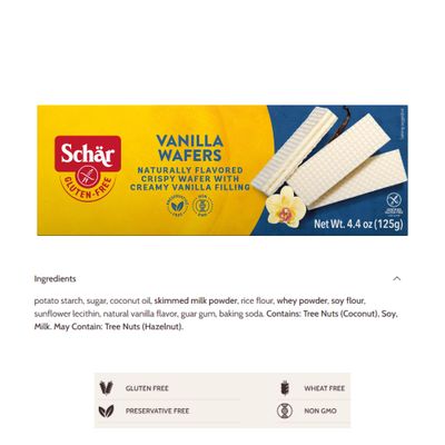 Schar Vanilla Wafers, Gluten Free, 4.4-ounces Pack of 6
