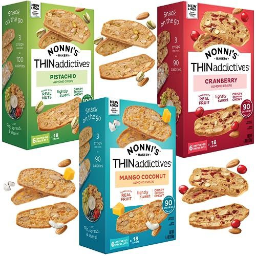 THINaddictives Variety 3 Pack - 3 Flavors w 18 Cookies Per Box - Sweet &amp; Crunchy Almond Cookie Thins - Biscotti Italian Cookies - Biscotti Individually Wrapped Cookies - Kosher Coffee Cookie - 4.4 oz