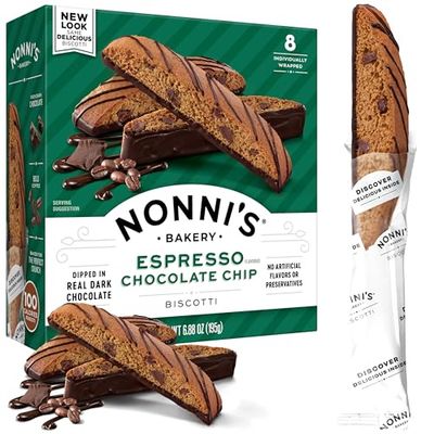 Nonni&#39;s Espresso Chocolate Chip Biscotti Cookies - Espresso Chocolate Chip Cookies - Biscotti Italian Cookies wDark Chocolate - Italian Biscotti Individually Wrapped Cookies - Kosher - 6.88 oz