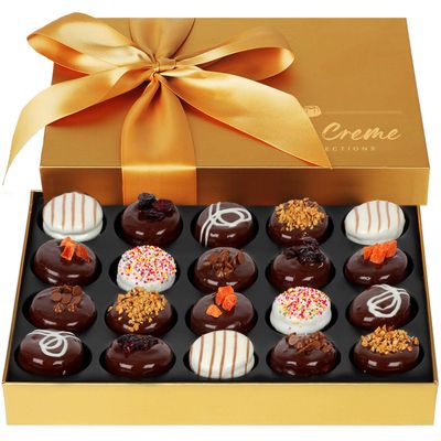 Hazel &amp; Creme Gold Cookie Gift Box - Chocolate Box 20 - Gourmet Food Gift - Mothers Day, Birthdays, Anniversary, Corporate, Holiday Gifting