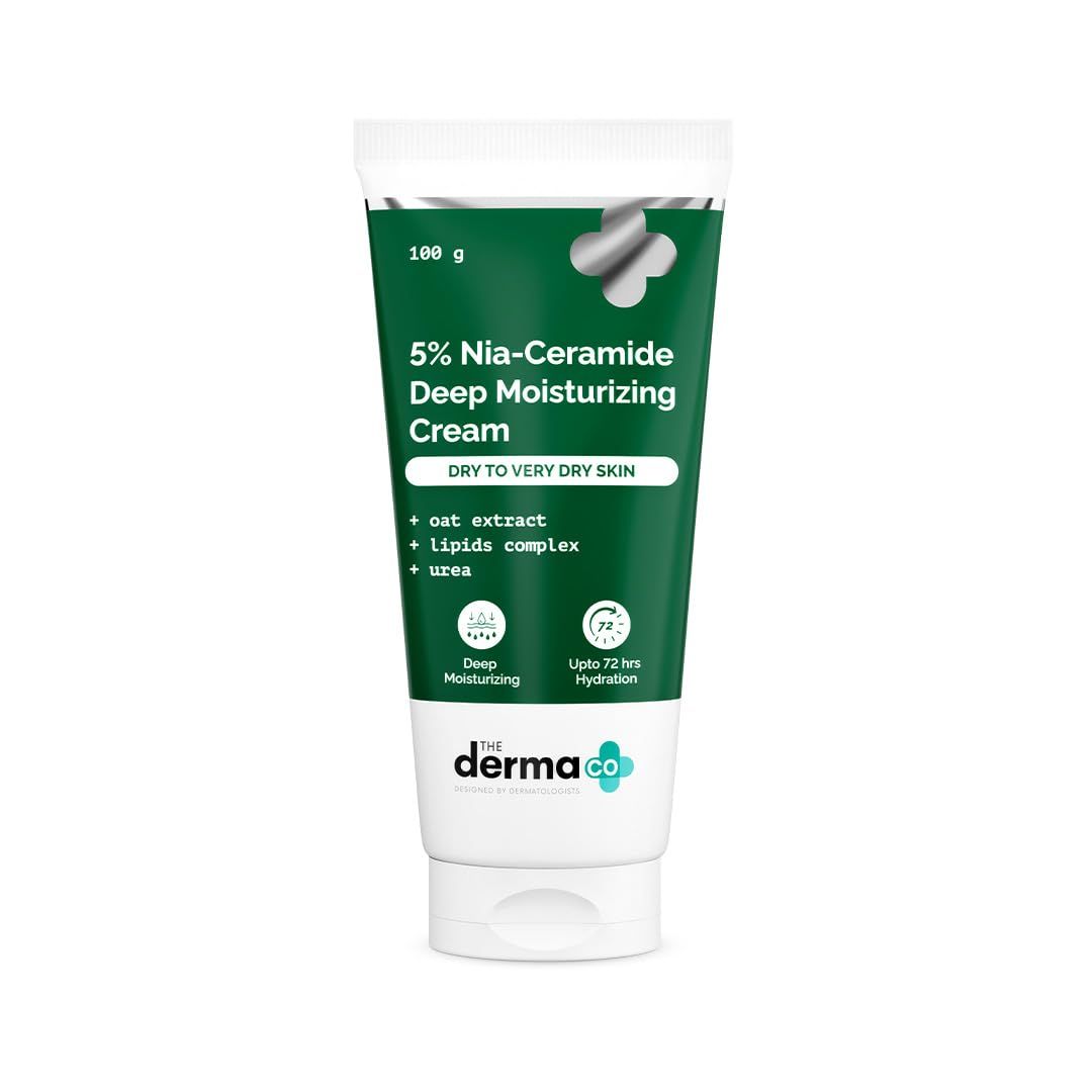 The Derma Co 5 Nia-Ceramide Deep Moisturizing Cream 5 Niacinamide &amp; Ceramide 72hrs.Hydration Moisturizer for Dry to Very Dry Skin-100g