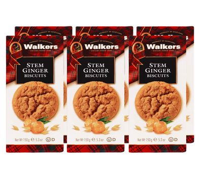 Walker&#39;s Shortbread Stem Ginger Biscuits, Scottish Cookies, 5.3 Oz Pack of 6
