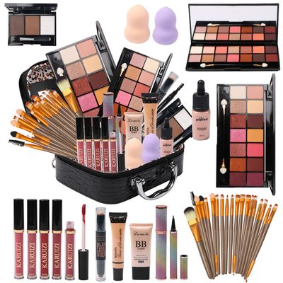 MTDXILTAI All in One Makeup Kit for Makeup storage bag 2X14 Colors Eyeshadow Palette Liquid Foundation Eyeliner Pencils Contouring Stick Lip Gloss 20Pcs Makeup Brushes For Women Girls Teens Black