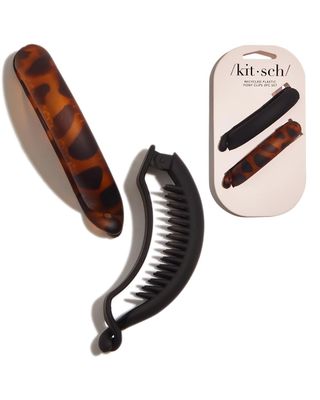Kitsch Hair Clips for Women - Recycled Plastic Hair Accessories for Low Ponytail Matte Ponytail Clips Creaseless Hair Barrettes for Women - 2 Pcs Black and Tortoise