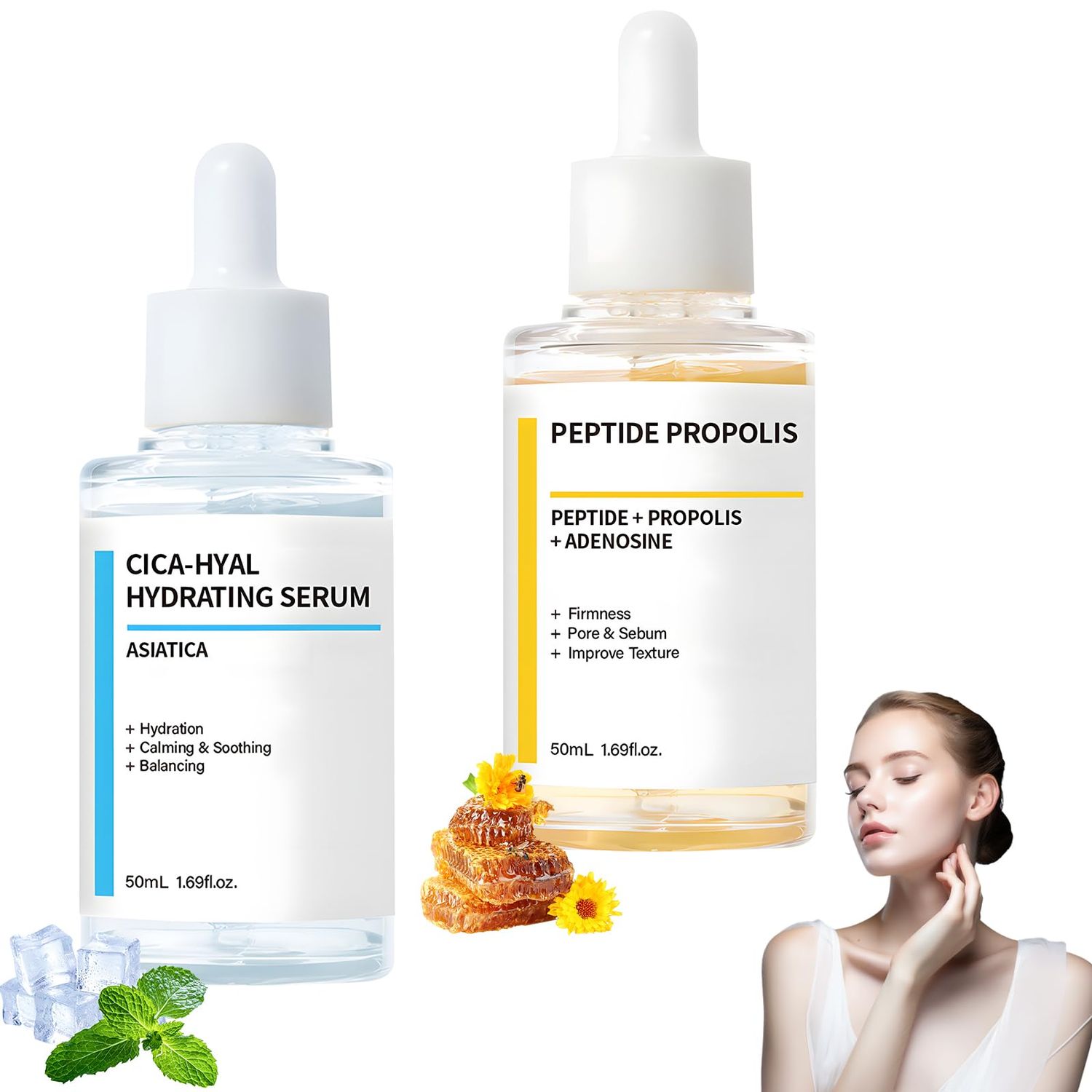 2PCS Hydration &amp; Wrinkle Renewal Serum, with Peptide Propolis Complex,Reduces Wrinkles &amp; Improves Elasticity, Deep Moisturizing Skin Renewal, Suitable for All Skin Types 1.69 fl.oz