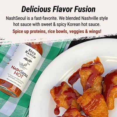 Seed Ranch NashSeoul Hot Sauce - Blend of Nashville & Korean Hot Sauce, Sweet & Spicy, Medium Spice Level, Perfect for Rice Bowls, Veggies, Wings - Vegan, Gluten-Free, Non-GMO, No Artificial Sugars