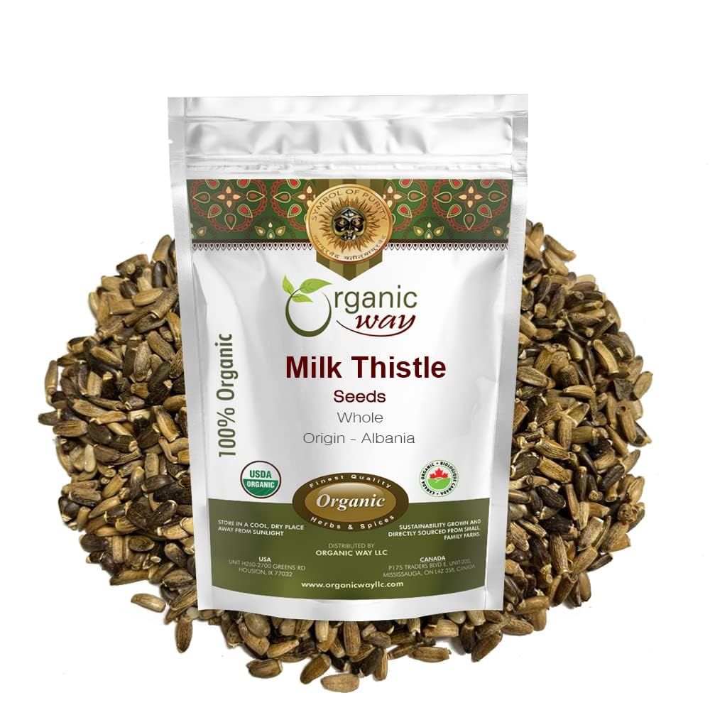Organic Way Whole Milk Thistle Seeds Silybum marianum - European Wild-Harvest, Organic &amp; Kosher Certified, Vegan, Non GMO &amp; Gluten Free, USDA Certified, Origin - Albania 4 Oz