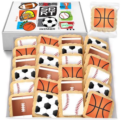 Sports themed Cookies Individually Wrapped Theme Candy Party Favors 24 Pack Bulk for Kids Game League Birthday Party Soccer Football Basketball Baseball Decorated Sugar