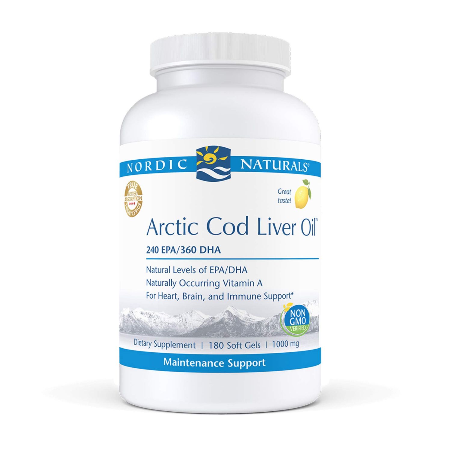 Nordic Naturals Pro - Arctic Cod Liver Oil CLO, Supports Heart and Brain Health - Lemon-Flavored 180 Soft Gels