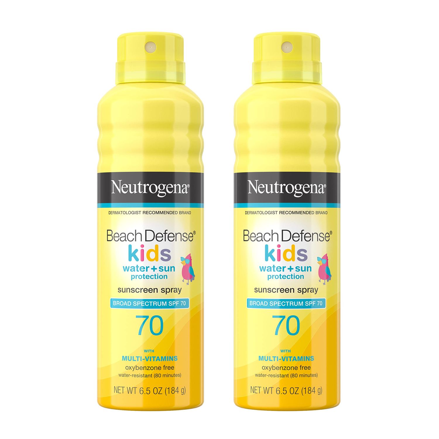 Neutrogena Beach Defense Kids Sunscreen Spray, Water-Resistant Sunscreen Spray for Children, Broad Spectrum SPF 70 for UVAUVB Protection, Oxybenzone-Free &amp; Fast-Drying, 6.5 oz, Pack of 2