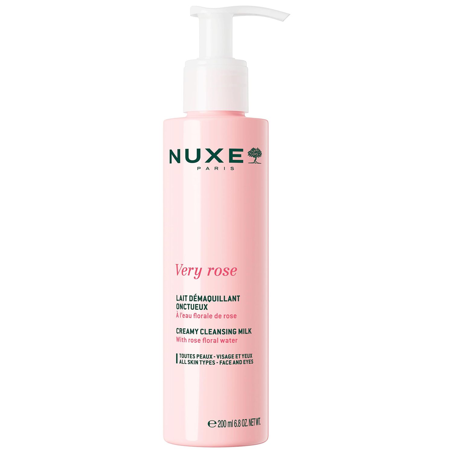 NUXE Very Rose Creamy Cleansing Milk Make-up Remover for Sensitive Skin, with Rose Floral Water for Face &amp; Eyes, 6.8 oz