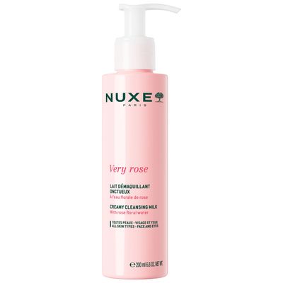 NUXE Very Rose Creamy Cleansing Milk Make-up Remover for Sensitive Skin, with Rose Floral Water for Face &amp; Eyes, 6.8 oz