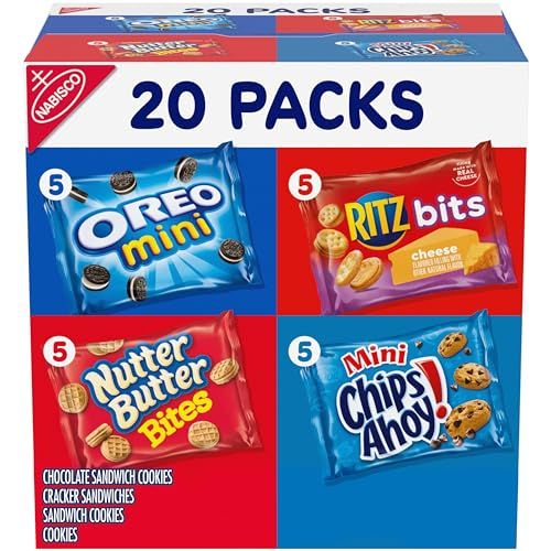 Nabisco Variety Pack OREO Mini, CHIPS AHOY! Mini, Nutter Butter Bites, RITZ Bits Cheese, 20 - 1 oz Snack Packs Packaging May Vary