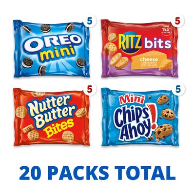 Nabisco Variety Pack OREO Mini, CHIPS AHOY! Mini, Nutter Butter Bites, RITZ Bits Cheese, 20 - 1 oz Snack Packs Packaging May Vary