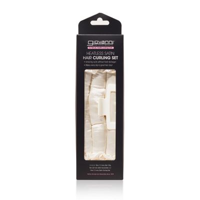 GIOVANNI Heatless Satin Hair Curling Set - Eco Chic Technology, Vegan Friendly, Natural Healthy Looking Curls, No Heat Damage, Hair Clip, Satin Scrunchies, Satin Curling Rod - Ivory Pack of 1