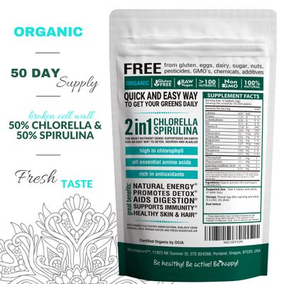 Organic Spirulina Chlorella Tablets - 400 Count - 2-in-1 Superfood Algae Supplement for Natural Immune Support, Detox and Energy Boost. Broken Cell Wall. Organic Chlorophyll. Espirulina
