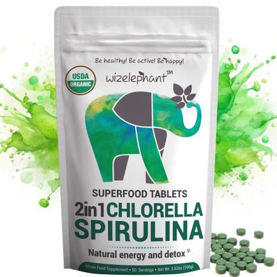Organic Spirulina Chlorella Tablets - 400 Count - 2-in-1 Superfood Algae Supplement for Natural Immune Support, Detox and Energy Boost. Broken Cell Wall. Organic Chlorophyll. Espirulina