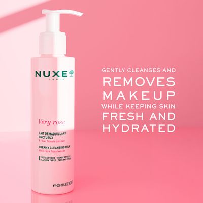 NUXE Very Rose Creamy Cleansing Milk Make-up Remover for Sensitive Skin, with Rose Floral Water for Face &amp; Eyes, 6.8 oz