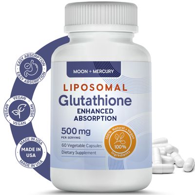 Moon Mercury Liposomal Glutathione Non-GMO, Gluten Free 500mg Supplement - May Provide Immune Support, Liver Detox, Brain Health and Heart Health - 60 Glutathione Capsules