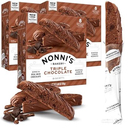 Nonni&#39;s Triple Chocolate Biscotti Italian Cookies - 3 Boxes Triple Chocolate Italian Biscotti Cookies wDark Chocolate - Biscotti Individually Wrapped Cookies - Kosher Chocolate Coffee Cookie 6.88 oz
