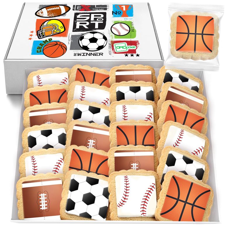 Sports themed Cookies Individually Wrapped Theme Candy Party Favors 24 Pack Bulk for Kids Game League Birthday Party Soccer Football Basketball Baseball Decorated Sugar