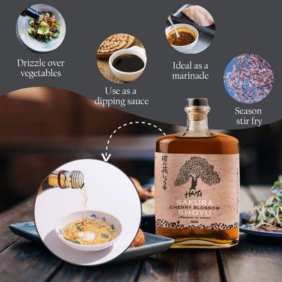 HAKU Sakura Cherry Blossom Shoyu Soy Sauce 750 ml - Handmade Japanese Barrel Aged Light Soy Sauce - Gourmet Umami Sauce for Dip Sauce, Marinade, Sushi, Meat, Stir Fry, Rice &amp; Asian Cuisines