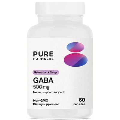 PureFormulas GABA 500 mg - 60 Capsules Natural GABA Supplement Gamma-Aminobutyric Acid Relaxant for Sleep Support, Pain Relief, Mood Balance, and Stress Reduction Non-GMO, Gluten-Free