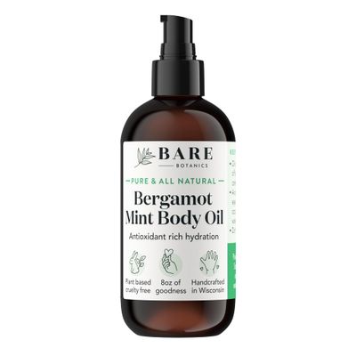 BARE BOTANICS 8 oz Moisturizing Mint Body Oil - 100 Pure &amp; Natural for Skin &amp; Nails - Perfect for Moisturization - Vegan, Cruelty Free &amp; Naturally Scented Hair Oil