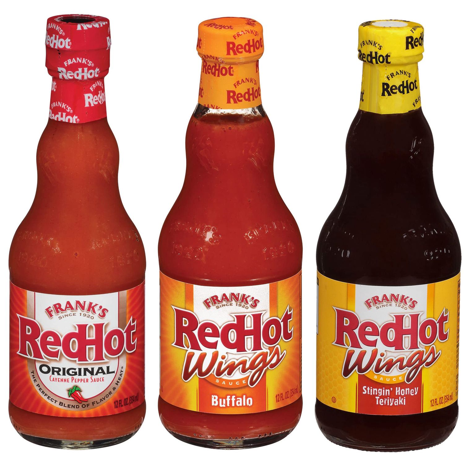 Frank&#39;s RedHot Hot Sauce Variety Pack Original, Buffalo, and Stingin&#39; Honey Teriyaki, 3 count