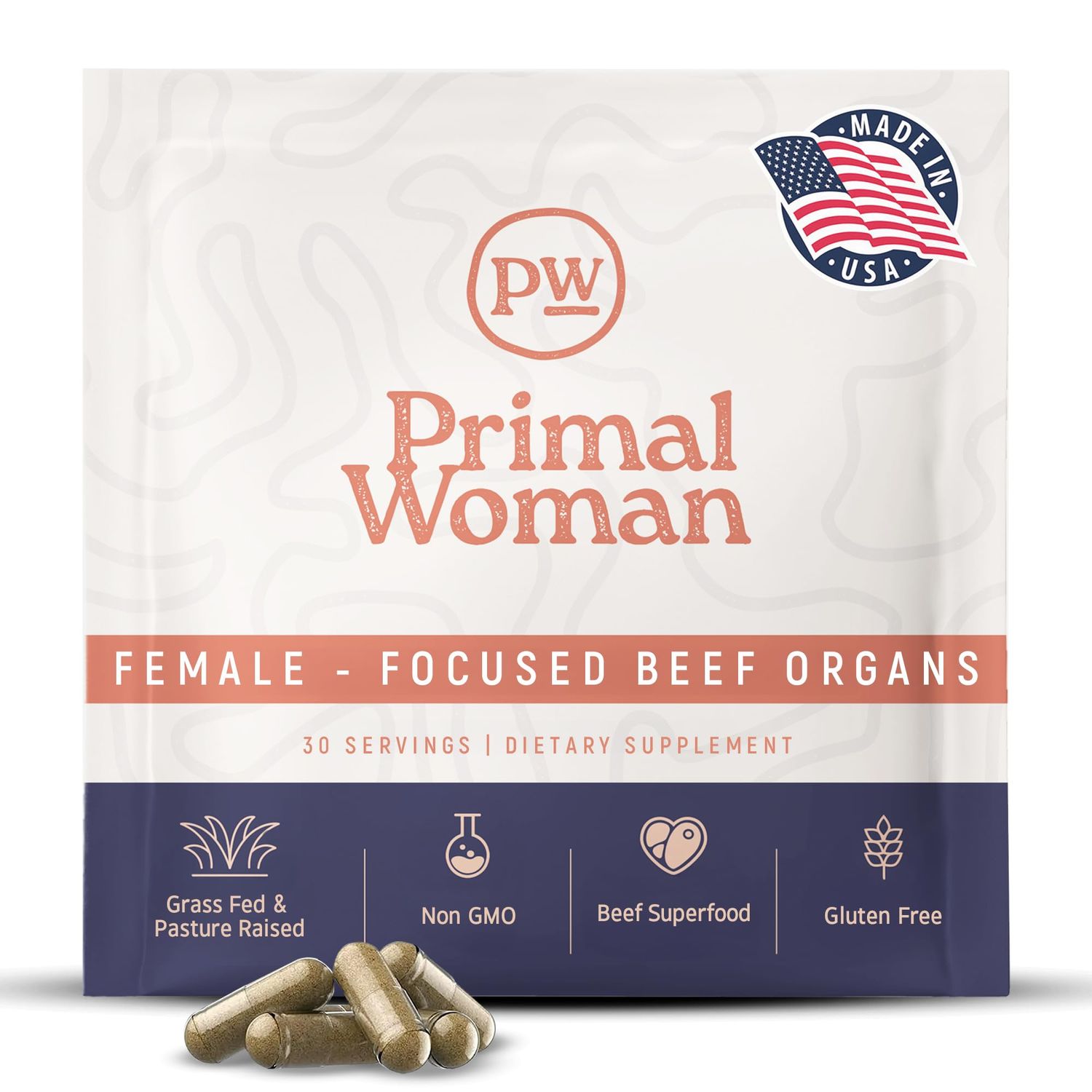 Primal Woman Beef Organ Supplement for Women - Heart, Liver for Women, Grass Fed, Pasture Raised Liver Primal Beef Organ Capsules Woman 60 Capsules
