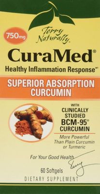 Terry Naturally CuraMed 750mg - Antioxidant Supplement for Brain &amp; Heart Health - Supplement with High-Potency Curcumin Complex - Kidney, Liver &amp; Immune Health Support - 60 Softgels Pack of 3