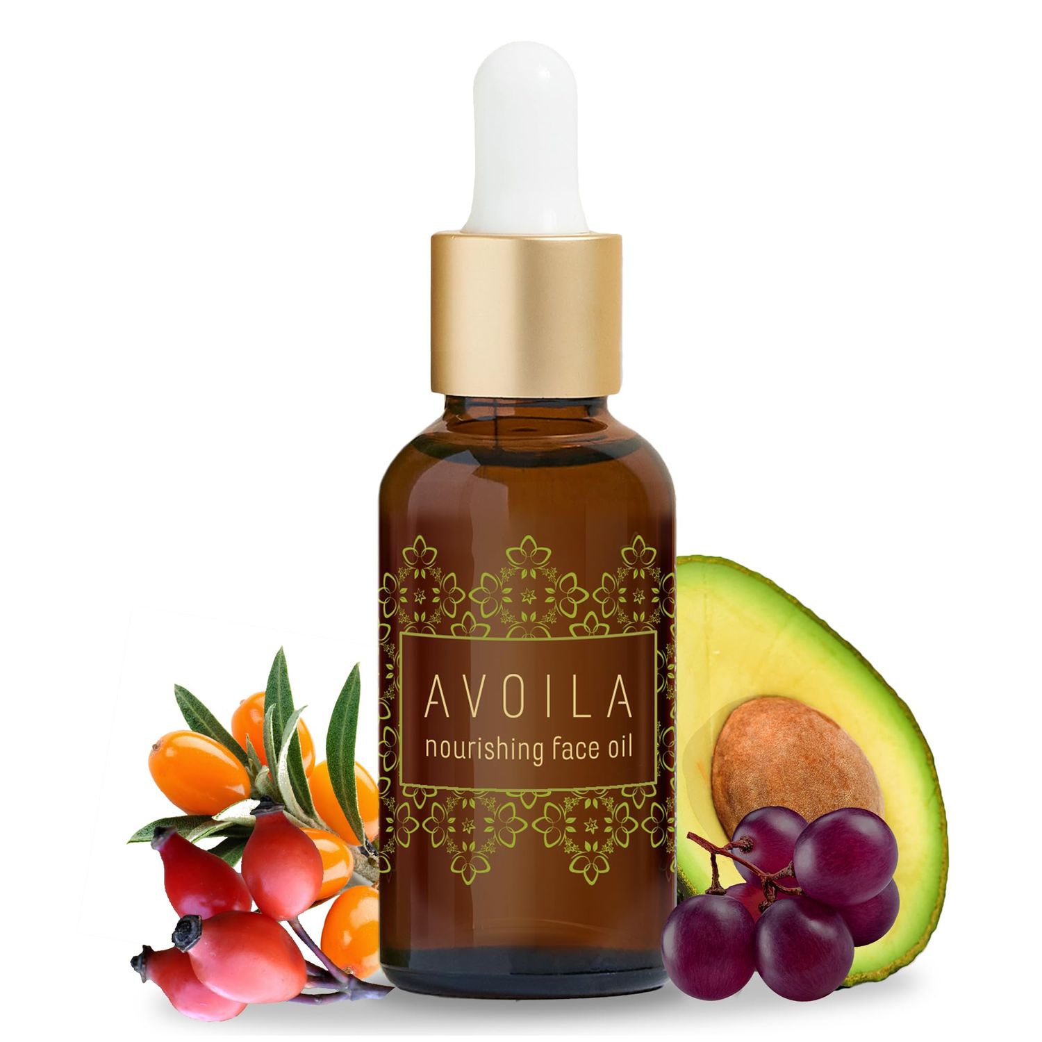 AVOILA Organic Face Oil Moisturizer for Dry, Aging, Sensitive, Acne Prone Skin l Restoring, Balancing l Vegan l Rosehip Oil Sea Buckthorn Oil Vitamin E Grapeseed Oil Avocado Oil l Gua Sha