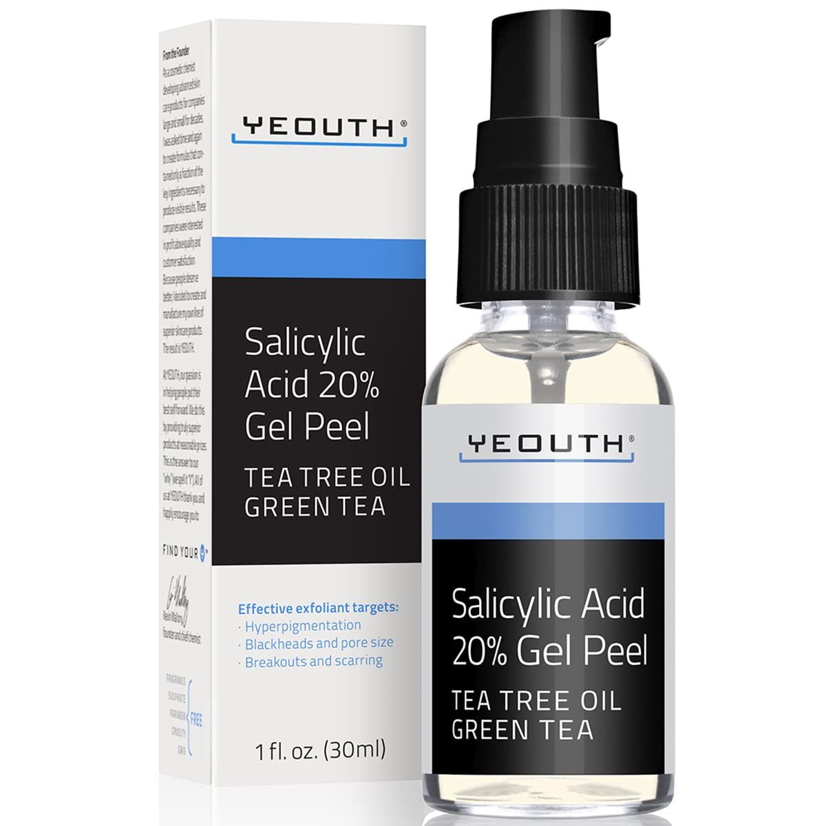 YEOUTH Salicylic Acid Peel for Face 20, BHA Exfoliator for Clear Looking Skin, Gentle At Home Exfoliator for Face with Green Tea, Salicylic Acid Serum 1oz