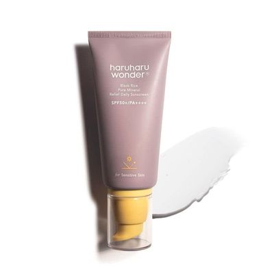Haruharu Wonder Black Rice Pure Mineral Relief Daily Sunscreen, SPF50PA, Broad Spectrum UVAUVB, Octinoxate &amp; Oxybenzone Free, Hyaluronic Acid, Niacinamide 50ml 1.69fl.oz